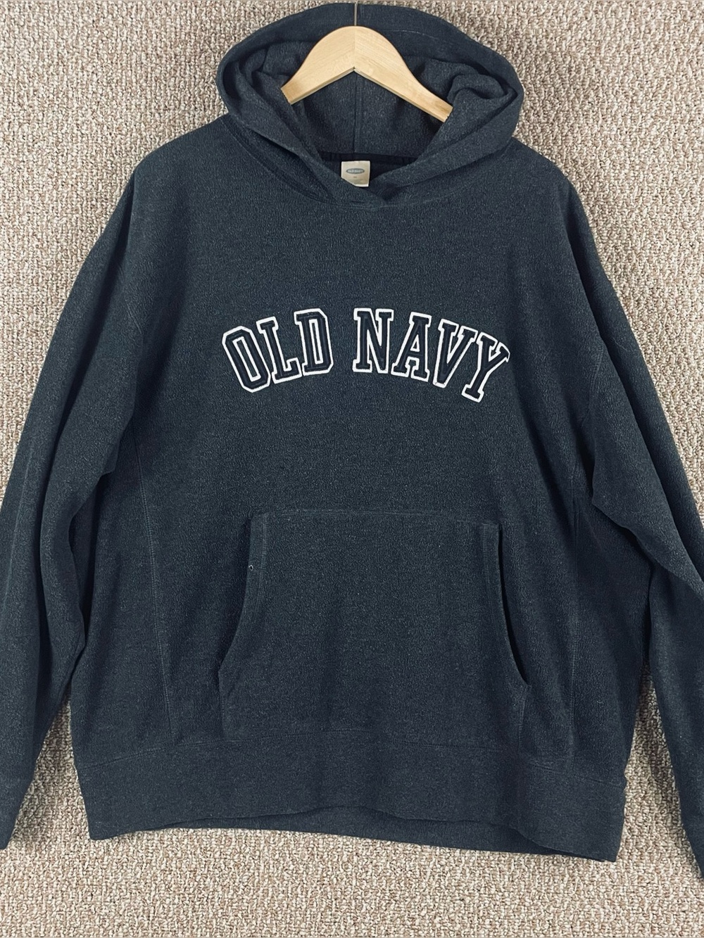 Vintage Old Navy Hoodie Mens XL Gray Fleece Pullover Stitched Y2K 113